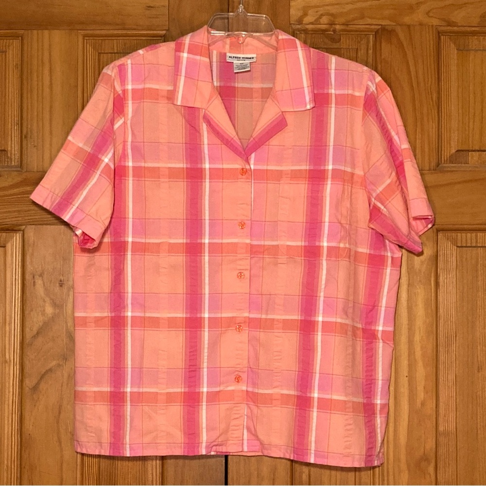 EUC Alfred Dunner Vintage 90s Top Short Sleeve Blouse Plaid Pink 16P 16 Petite